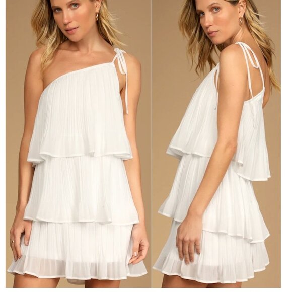 Lulus Dresses & Skirts - Lulus Blowing Kisses White Tiered One-Shoulder Mini Dress or Blouse Small
